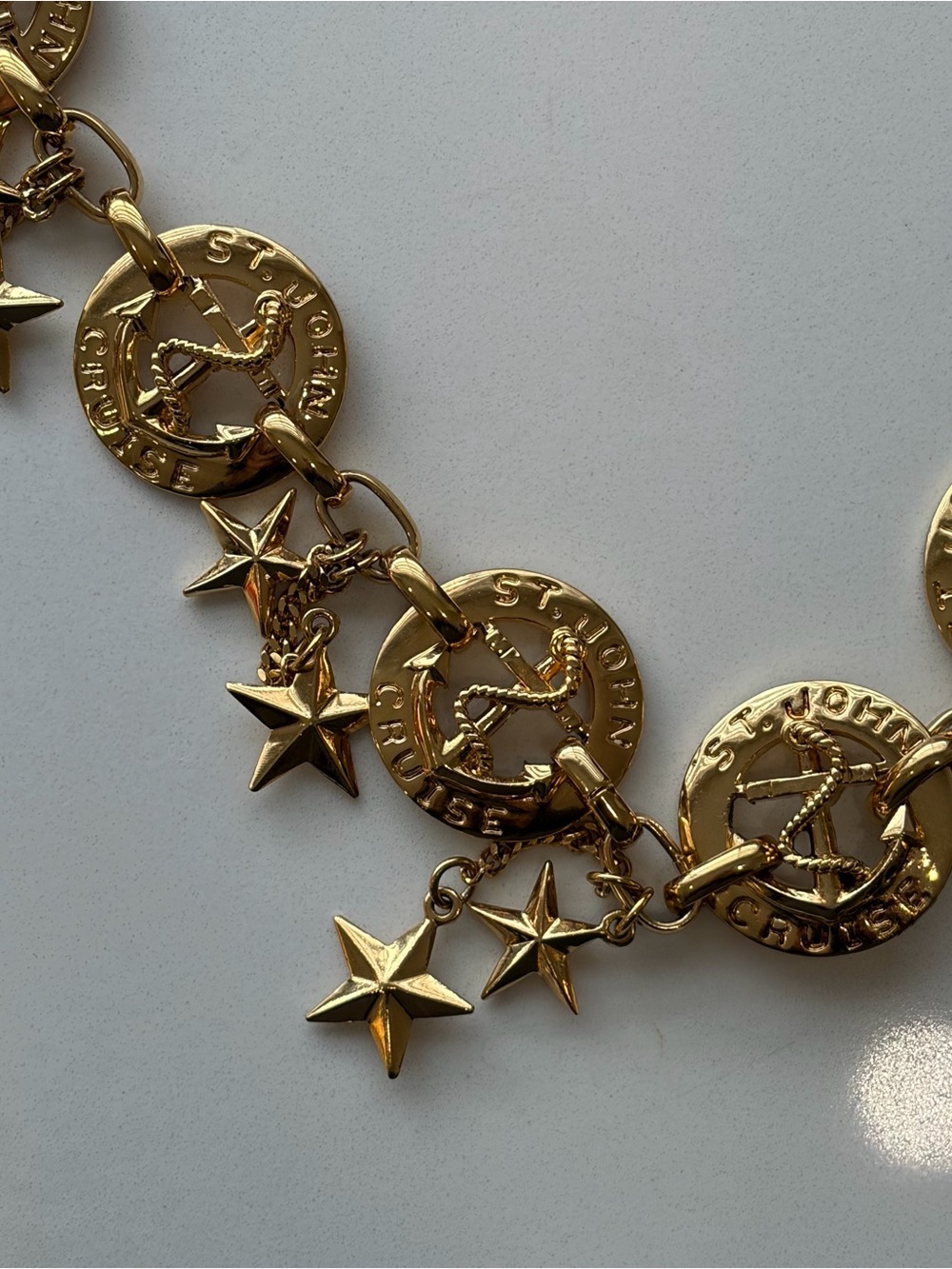 Vintage St. John Cruise Chain Belt 42” Gold Tone Nautical Anchor Star Charm 90s - Picture 7 of 8